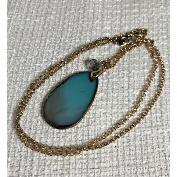 Charming Charlie Denim Blue 2" Long Stone on Gold Tone Chain Necklace - 28" - Picture 6 of 8